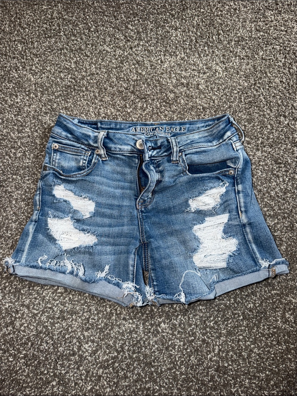 American Eagle Outfitters Distressed Medium Blue Denim Shorts